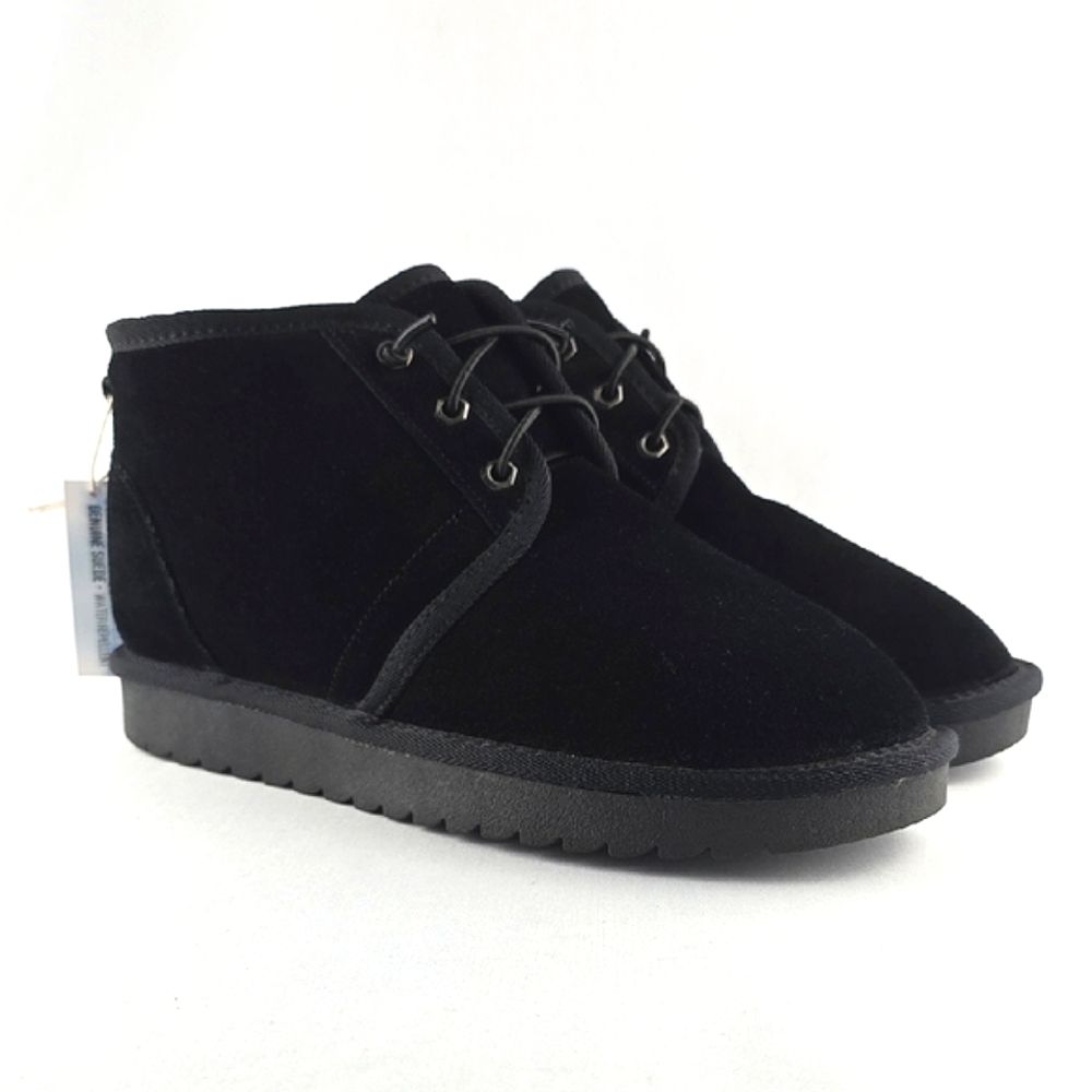 NWT Cushionaire Women's Harper Black Waterproof Suede Lace-Up Short Boots 9